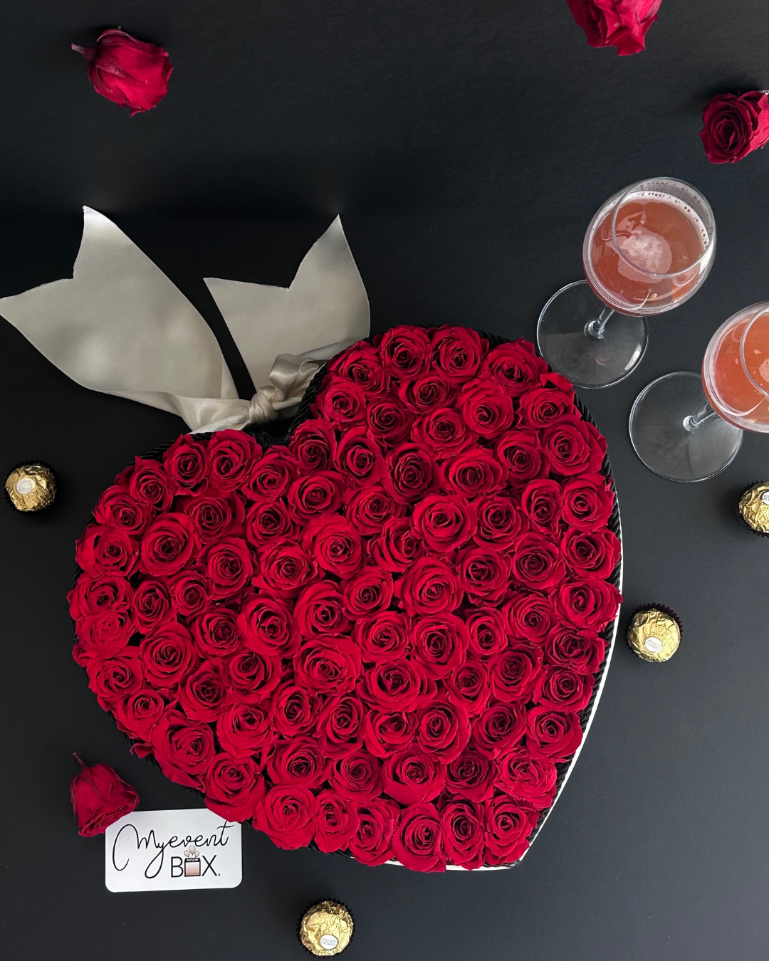Coffret Luxe 85 Roses Éternelles & Champagne – Fait main en France