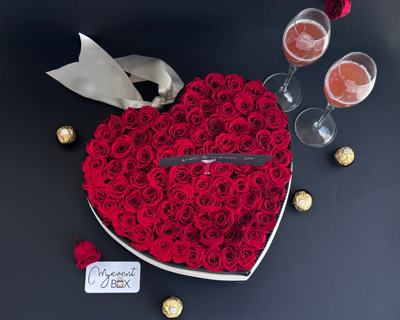 Coffret Luxe 85 Roses Éternelles & Champagne – Fait main en France